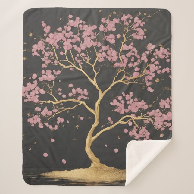 Cherry Blossom Tree Sherpa Blanket (Front)