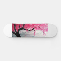 Japanese Anime Girl Under A Cherry Blossom Tree Skateboard