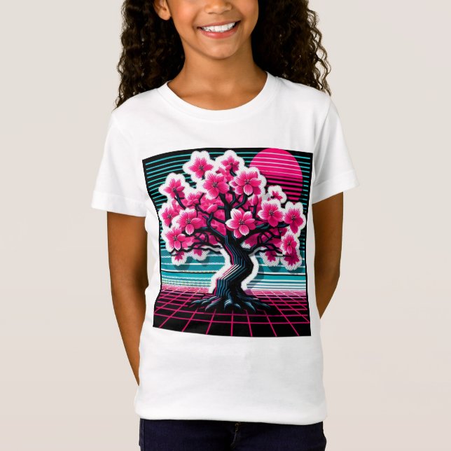 Cherry Blossom Tree Synthwave 803 T-Shirt (Front)