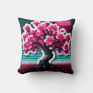 Cherry Blossom Tree Synthwave 803 Throw Pillow