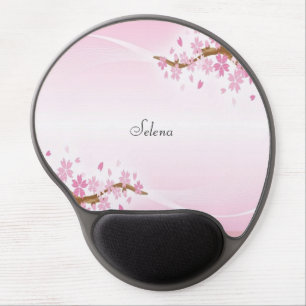 Cherry Blossom Tree & Your Name on Rose Gold Gel Mouse Pad