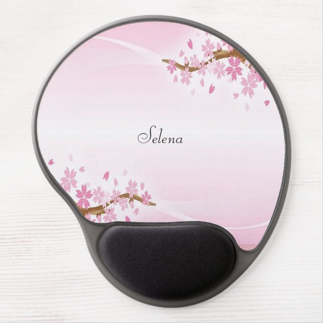 Cherry Blossom Tree & Your Name on Rose Gold Gel Mouse Pad (Front)