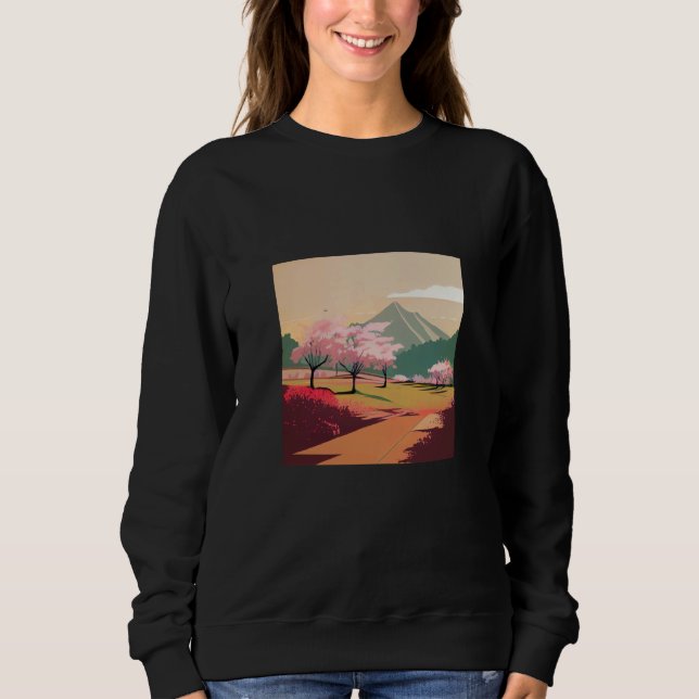 cherry blossom trees country side mountain minimal sweatshirt (Front)