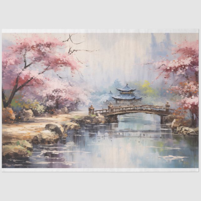 Cherry Blossom Trees Japanese Garden Decoupage Tissue Paper (Front)
