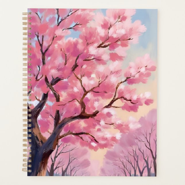 Cherry Blossom Trees Pink Floral Painting Planner (Front)