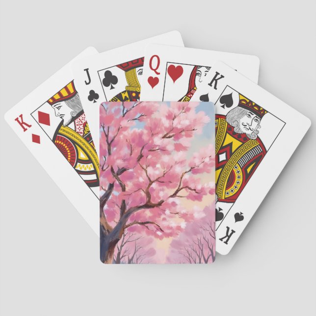 Cherry Blossom Trees Pink Floral Painting Poker Cards (Back)