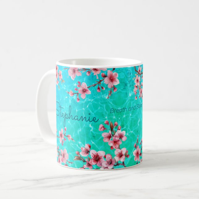 Cherry Blossom Tropical Ocean Coffee Mug (Front Left)