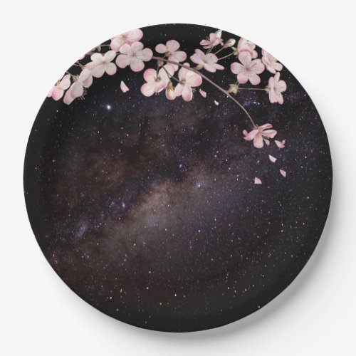 Cherry Blossom under Starry Nightsky Engagement Paper Plates