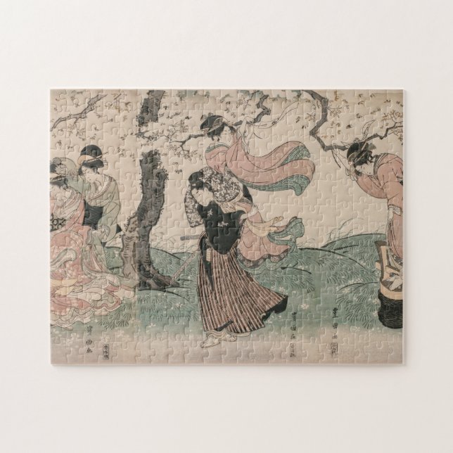 Cherry Blossom Viewing in Spring Japanese Ukiyo-e Jigsaw Puzzle (Horizontal)