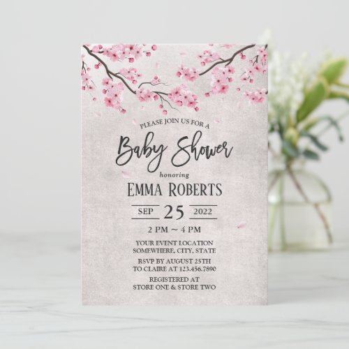 Cherry Blossom Vintage Floral Baby Shower Invitation