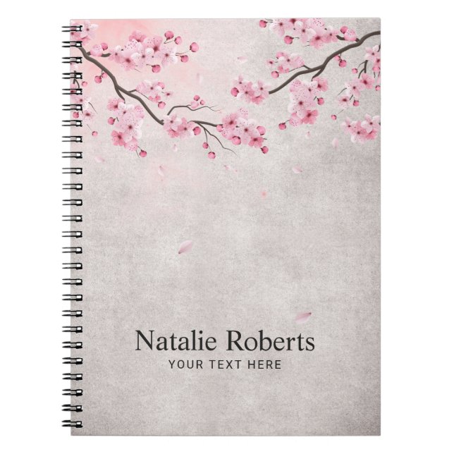 Cherry Blossom Vintage Pink Floral Notebook (Front)