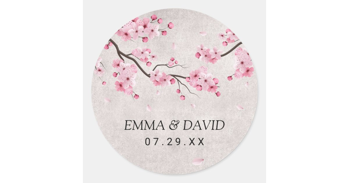 Cherry Blossom Vintage Pink Floral Wedding Classic Round Sticker | Zazzle