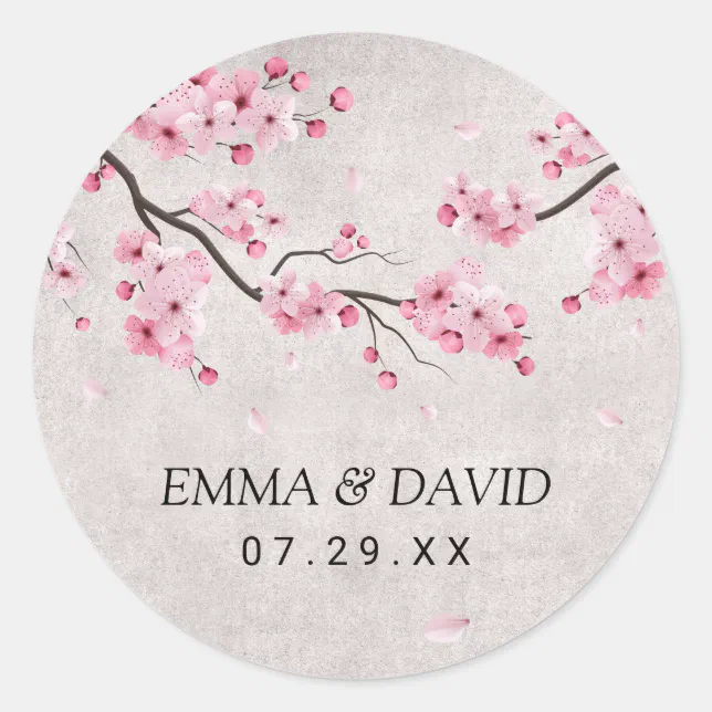 Cherry Blossom Vintage Pink Floral Wedding Classic Round Sticker | Zazzle