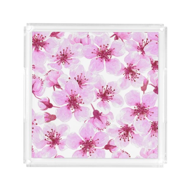Cherry blossom watercolor acrylic tray (Front)