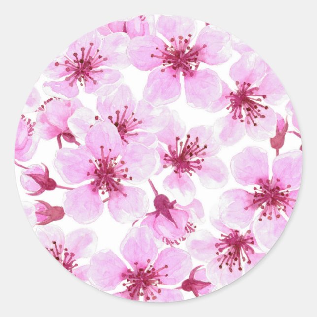 Cherry blossom watercolor classic round sticker (Front)