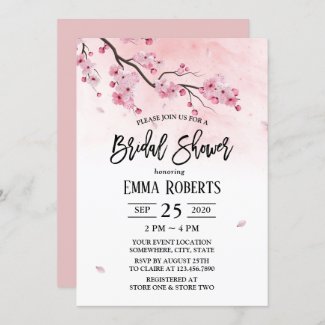Cherry Blossom Watercolor Floral Bridal Shower Invitation
