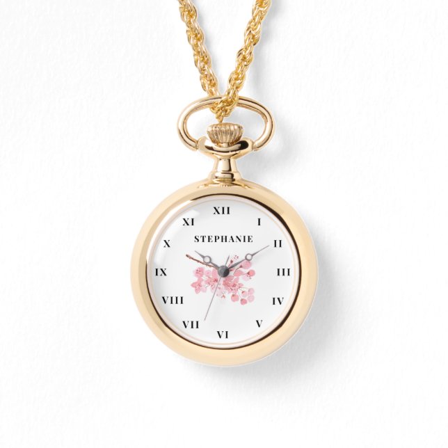 Cherry Blossom Watercolor Floral Sakura Modern  Watch (Front)