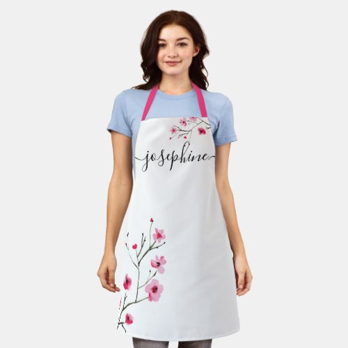 Cherry Blossom Watercolor flower Personalized Apron