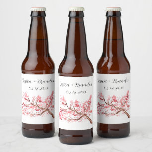 Cherry Blossom Watercolor Flowers Floral Wedding Beer Bottle Label