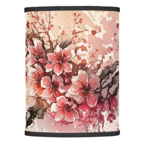 Cherry Blossom Watercolor Flowers Pink Red Floral  Lamp Shade