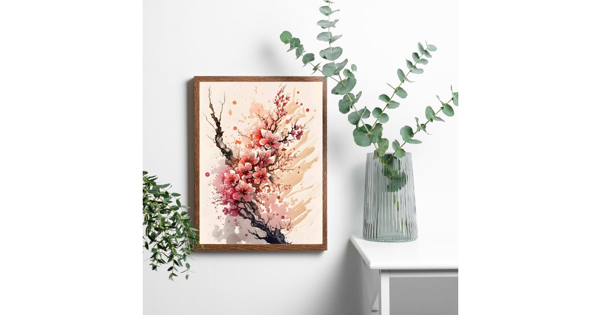 Cherry Blossom Watercolor Flowers Wall Art Poster | Zazzle