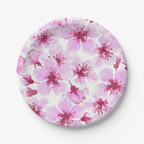 Cherry blossom watercolor paper plates