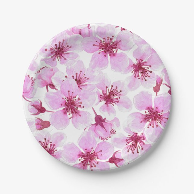 Cherry blossom watercolor paper plates (Front)