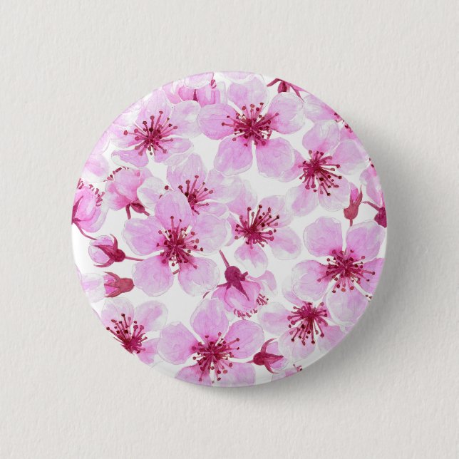 Cherry blossom watercolor pinback button (Front)