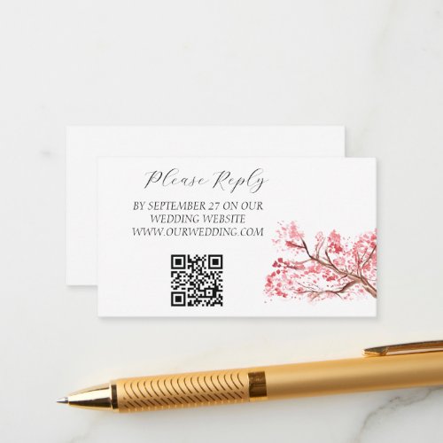Cherry Blossom Watercolor Pink Floral Wedding  Enclosure Card