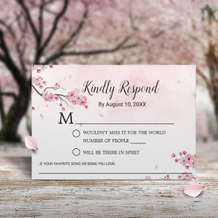 Cherry Blossom Watercolor Pink Floral Wedding RSVP