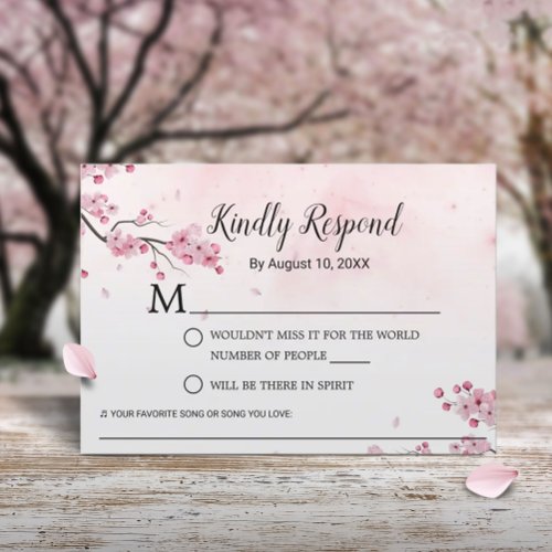 Cherry Blossom Watercolor Pink Floral Wedding RSVP