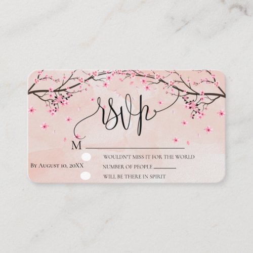 Cherry Blossom Watercolor Pink Floral Wedding RSVP Enclosure Card