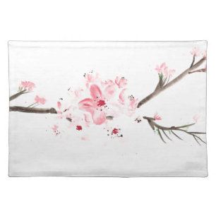 Cherry blossom watercolor pink Pretty Elegant Cloth Placemat