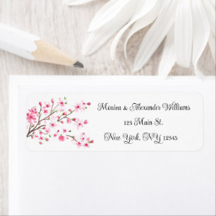 Cherry blossom Watercolor Pink Return Address Lab Label
