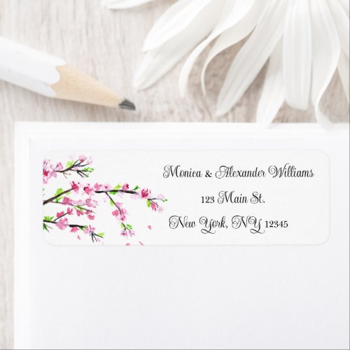 Cherry blossom Watercolor Pink Return Address Labe Label