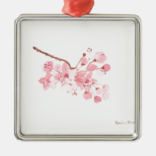 cherry blossom watercolor pink tree Japan oriental Metal Ornament
