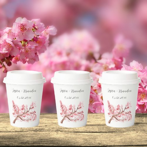 Cherry Blossom Watercolor Sakura Floral Wedding Paper Cups