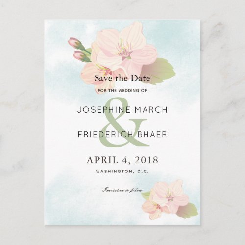 Cherry Blossom Watercolor Save the Date Postcard