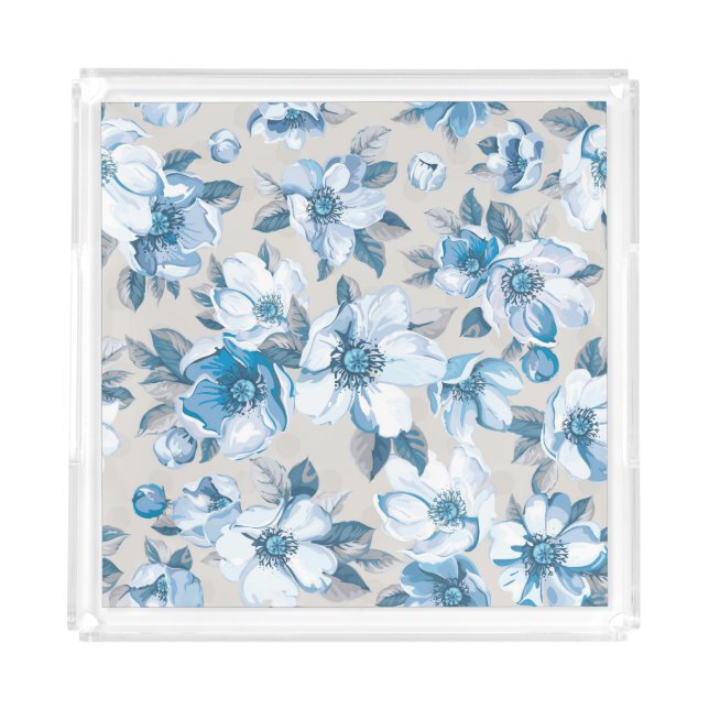 Cherry Blossom Watercolor: Seamless Apple Tree Pat Acrylic Tray (Front)