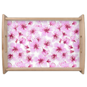 Cherry blossom watercolor serving tray