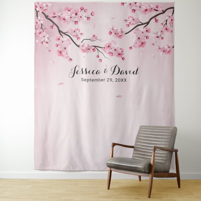 Cherry Blossom Watercolor Spring Wedding Backdrops (In Situ)