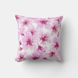Cherry blossom watercolor throw pillow