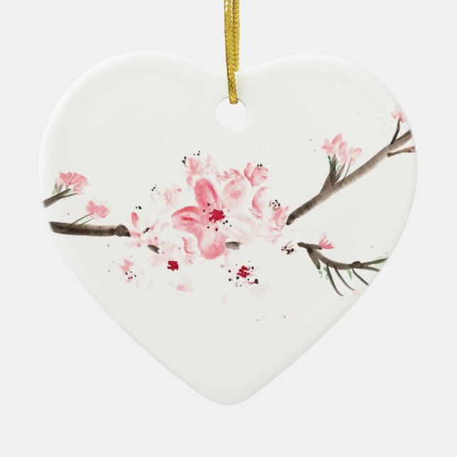 Cherry blossom watercolour ceramic ornament (Front)