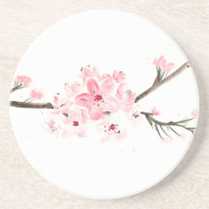 Cherry blossom watercolour coaster