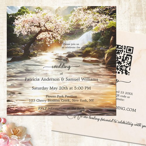 Cherry Blossom Waterfall Wedding Invitation