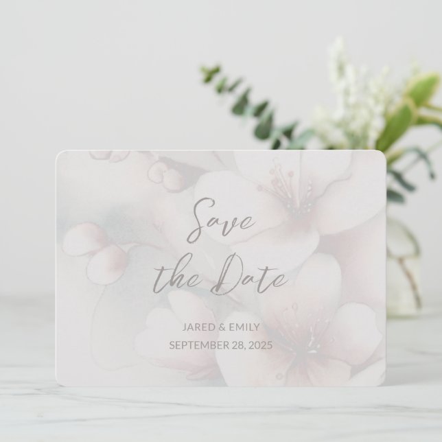 Cherry Blossom Wedding Add Photo Save the Date (Standing Front)