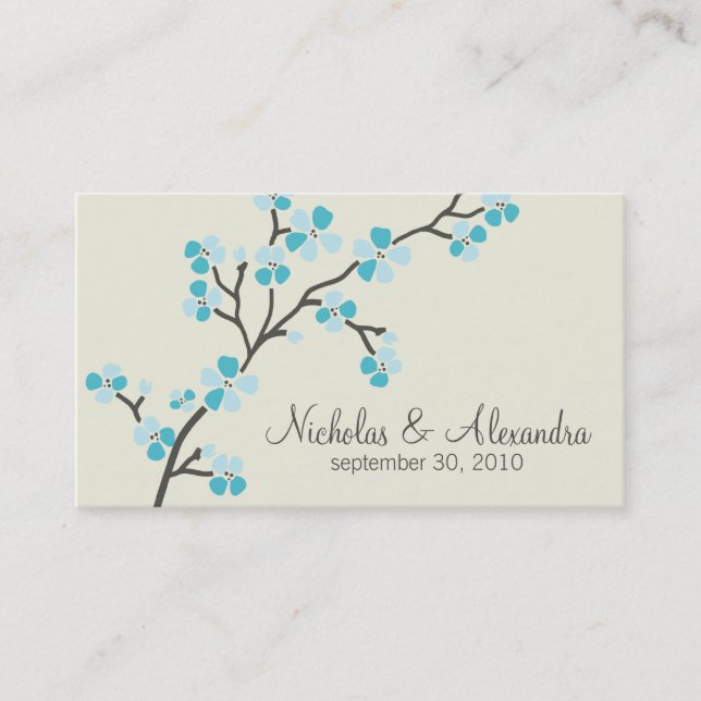 Cherry Blossom Wedding Business Card (aqua) (Front)