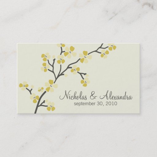 Customizable Cherry Blossom Wedding Business Card (citrus)