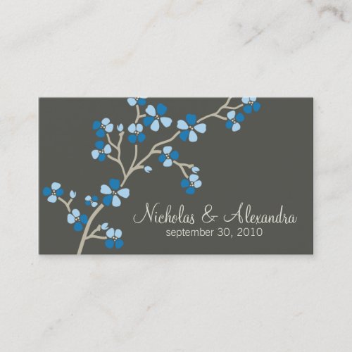 Cherry Blossom Wedding Business Card dark (blue)