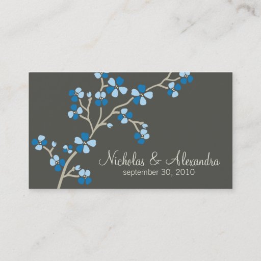 Customizable Cherry Blossom Wedding Business Card dark (blue)